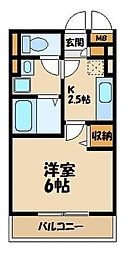 プランドール 1Kの間取図画像