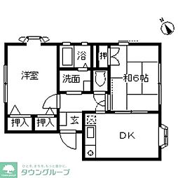 パルファンベールB棟 2DKの間取図画像