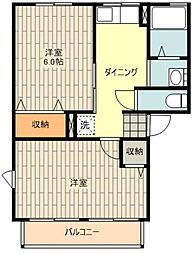 シティハイムペブルB 2DKの間取図画像