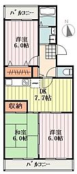 サンモール福生 3DKの間取図画像