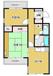 エスカイア100羽村第一 2DKの間取図画像