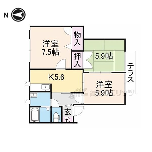 奈良県御所市大字蛇穴(賃貸アパート3K・1階・54.00㎡)の写真 その2