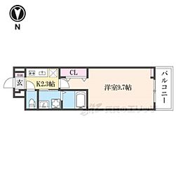 ヒカルサ奈良大森西ノース 3階1Kの間取り