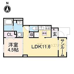 近鉄橿原線 新ノ口駅 徒歩16分の賃貸アパート 1階1LDKの間取り