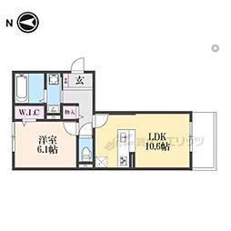 JR桜井線 帯解駅 徒歩22分の賃貸アパート 1階1LDKの間取り