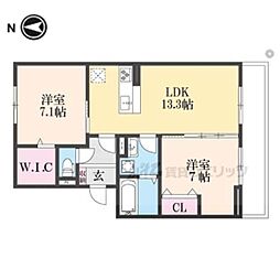 リシェエンファント 1階2LDKの間取り