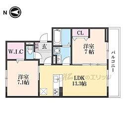 JR桜井線 帯解駅 徒歩22分の賃貸アパート 2階2LDKの間取り