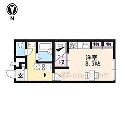 近鉄大阪線 大和高田駅 徒歩14分の賃貸アパート 1階1Kの間取り