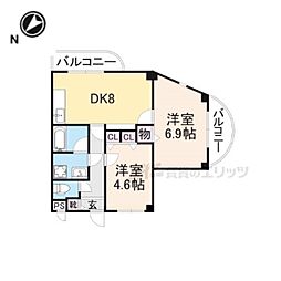 イスズベル大和高田 5階2DKの間取り