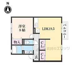 グリーンガーデン壱番館 2階1LDKの間取り