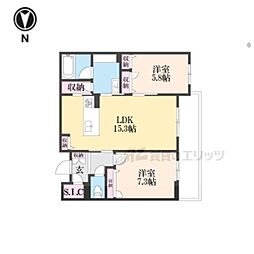 レジデンス三条宮前 3階2LDKの間取り