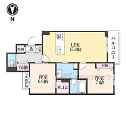 レジデンス三条宮前 3階2LDKの間取り