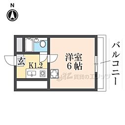 ロイヤル高田 2階1Kの間取り
