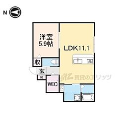 ウィズ大中I 1階1LDKの間取り