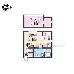 カサフェリス富雄弐番館 1階ワンルームの間取り