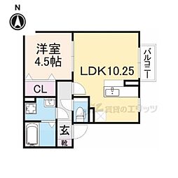 グランモア東九条III 2階1LDKの間取り