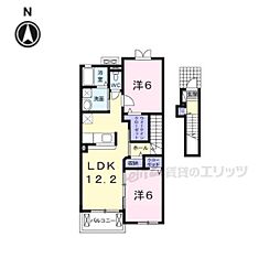 プラシード勝根Ｂ 2階2LDKの間取り
