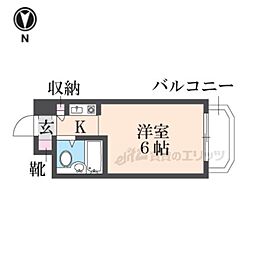 近鉄奈良線 新大宮駅 徒歩4分の賃貸アパート 3階ワンルームの間取り