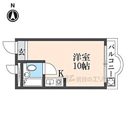 奈良アサカハイツ東 2階ワンルームの間取り