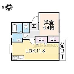 エクセル青垣 2階1LDKの間取り