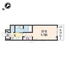 セレーノ東生駒Ｃ 3階1Kの間取り