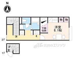 レオパレス喜楽楽2 2階1Kの間取り
