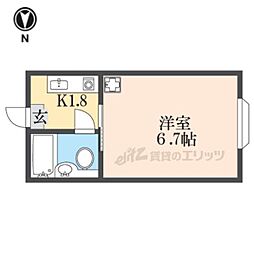 近鉄南大阪線 高田市駅 徒歩8分の賃貸マンション 2階1Kの間取り