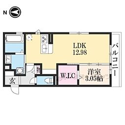 近鉄奈良線 学園前駅 徒歩27分の賃貸アパート 2階1LDKの間取り
