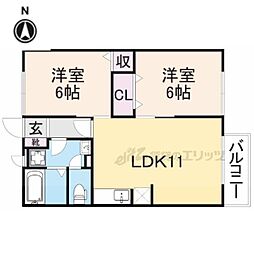 近鉄御所線 近鉄御所駅 徒歩13分の賃貸アパート 2階2LDKの間取り