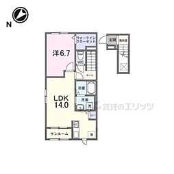 近鉄大阪線 築山駅 徒歩5分の賃貸アパート 2階1LDKの間取り