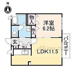 フリージア大安寺 1階1LDKの間取り