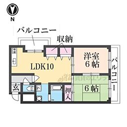 リバーサホ萬 3階2LDKの間取り