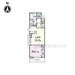 JR和歌山線 畠田駅 徒歩6分の賃貸アパート 2階1LDKの間取り
