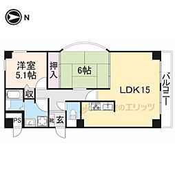 近鉄奈良線 新大宮駅 徒歩9分の賃貸マンション 3階2LDKの間取り