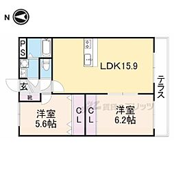 プランドール大和八木I 1階2LDKの間取り
