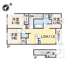 JR関西本線 三郷駅 徒歩13分の賃貸アパート 2階3LDKの間取り