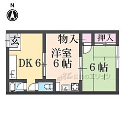 JR関西本線 法隆寺駅 徒歩10分の賃貸アパート 2階2DKの間取り