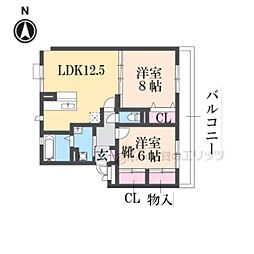 ビスタコート 2階2LDKの間取り