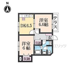 カーサベルデII 1階2DKの間取り