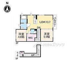 JR和歌山線 JR五位堂駅 徒歩13分の賃貸アパート 2階2LDKの間取り