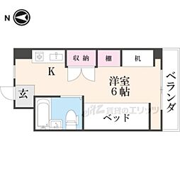 シャンクレール奈良 3階ワンルームの間取り