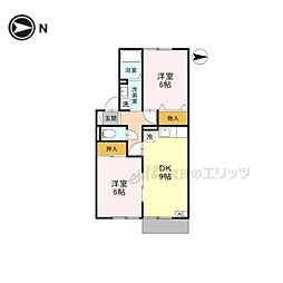 フルハウスB棟 1階2DKの間取り