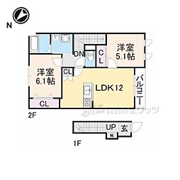 ゆめな都2番館 2階2LDKの間取り