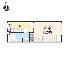 近鉄奈良線 学園前駅 徒歩6分の賃貸アパート 1階1Kの間取り