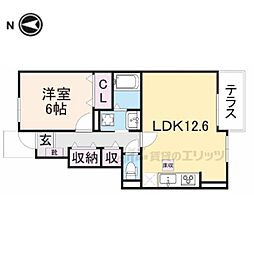イースト・ヴィラII 1階1LDKの間取り