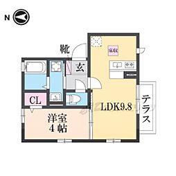 ルーナ西大寺 1階1LDKの間取り