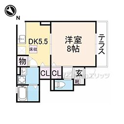 ハートウィル 1階1DKの間取り