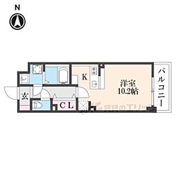 エバーハイム畝傍 ワンルームの間取図画像