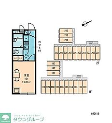 レオパレス美国 2階1Kの間取り