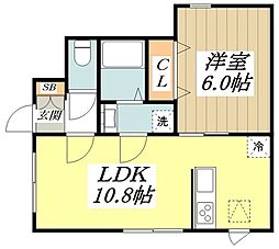 プレミールナーゴ 1階1LDKの間取り